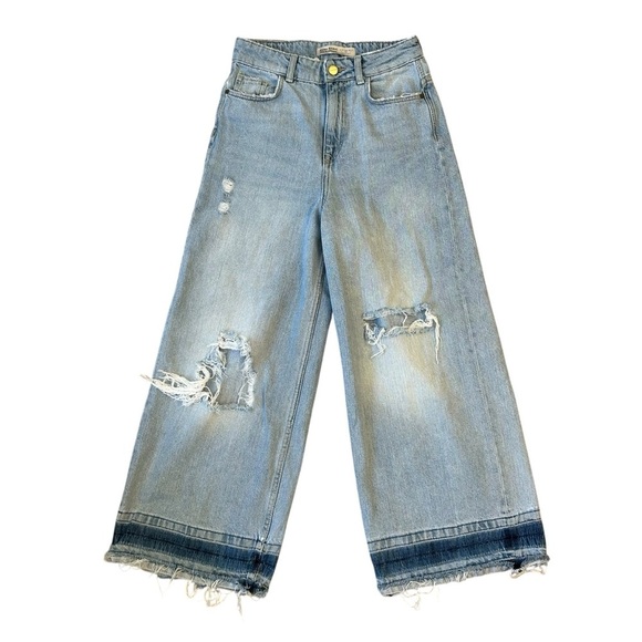 Zara Light Blue Distressed Flare Jeans - Picture 1 of 7